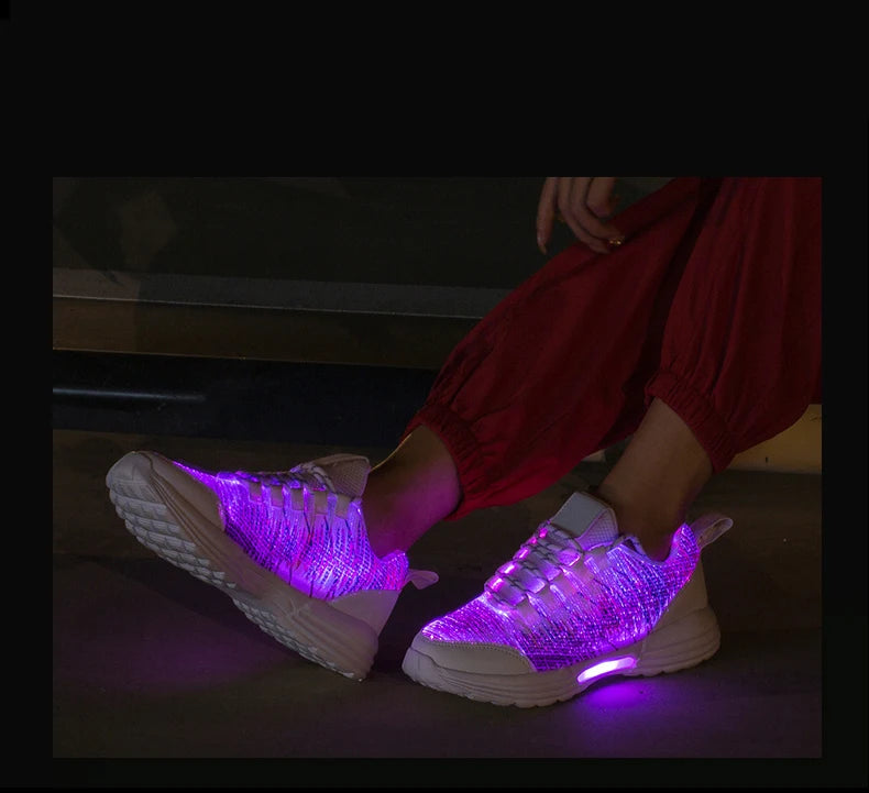 Scarpe da uomo moda LED sneakers illuminate ricarica USB fibra ottica tessuto suola elastica scarpe casual lampeggianti luminose luminose
