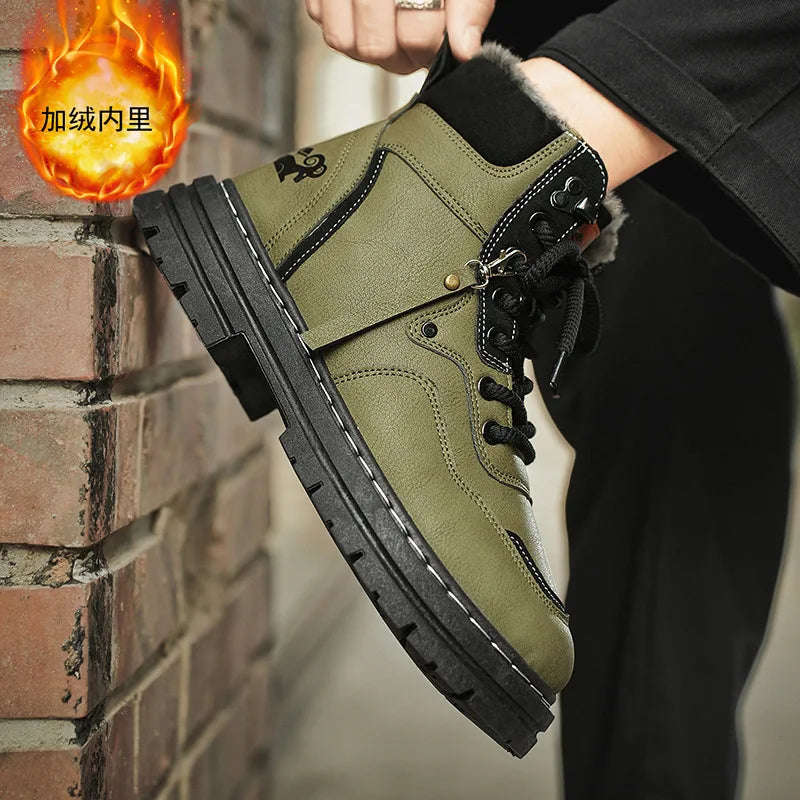 Stivali da uomo invernali Scarpe da esterno in cotone caldo peluche Nero Taglia 48 Scarpe da uomo resistenti al freddo con lacci impermeabili antiscivolo