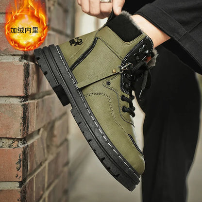 Stivali da uomo invernali Scarpe da esterno in cotone caldo peluche Nero Taglia 48 Scarpe da uomo resistenti al freddo con lacci impermeabili antiscivolo