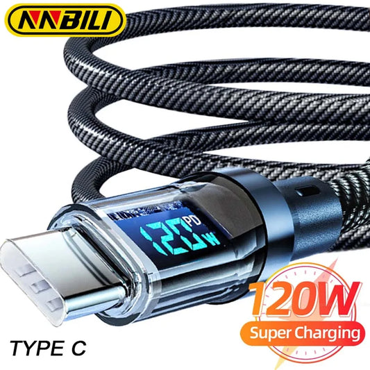 Cavo di ricarica super veloce da 120 W tipo C a tipo C con display LED, cavo dati da USB a tipo C per Huawei, Oppo, Vivo