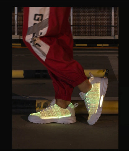 Scarpe da uomo moda LED sneakers illuminate ricarica USB fibra ottica tessuto suola elastica scarpe casual lampeggianti luminose luminose
