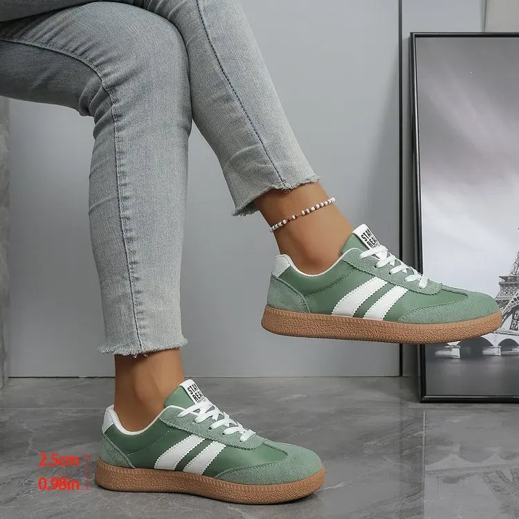 Scarpe da ginnastica comode e leggere da donna Scarpe sportive stringate a righe alla moda Scarpe da ginnastica verdi traspiranti casual da donna Taglie forti