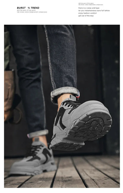 Fipatbu Scarpe casual primaverili da uomo Scarpe da ginnastica di lusso in pelle resistenti all'usura Chelsea Tattico Denim Combattimento Comode scarpe antinfortunistiche da lavoro