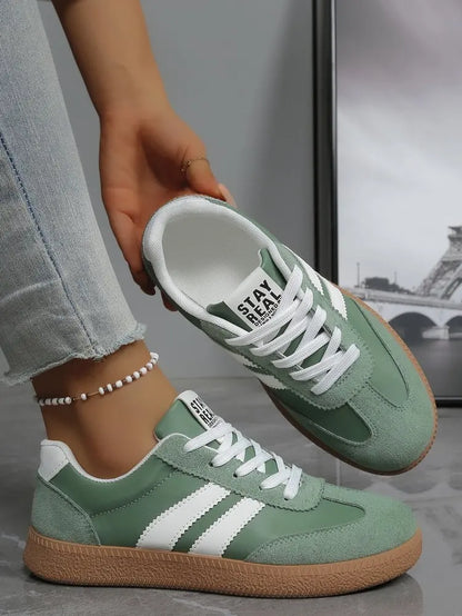 Scarpe da ginnastica comode e leggere da donna Scarpe sportive stringate a righe alla moda Scarpe da ginnastica verdi traspiranti casual da donna Taglie forti