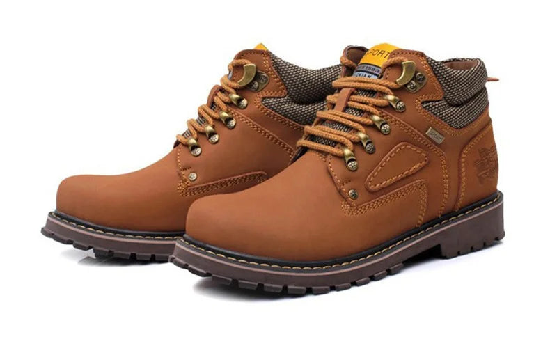 Stivali da uomo in vera pelle scarpe da lavoro Casual marrone marchio di lusso autunno inverno stivaletti maschili di moda fatti a mano Bot