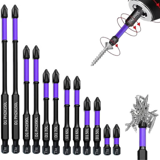 6/12 pezzi Punte per cacciavite magnetiche Punte a impatto Phillips antiurto antiscivolo Punte in lega di acciaio con gambo esagonale adatte per utensili elettrici