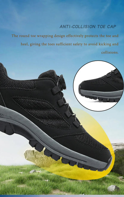 Scarpe da ginnastica da uomo Stivali da trekking eleganti con fibbia rotante Tinta unita Scarpe sportive comode antiscivolo Scarpe da uomo taglie forti in pelle