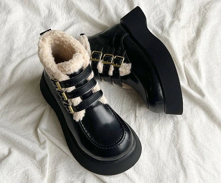 Stivali da neve da donna imbottiti con lacci eleganti con tacco medio Scarpe da donna con lacci Y2k Peluche protettivo Comodo di alta qualità 39
