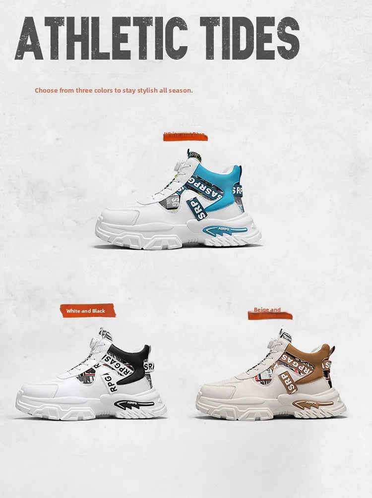 Scarpe da corsa sportive da uomo di grandi dimensioni per adolescenti, casual, con bottone di rotazione, fondo spesso, scarpe da papà rialzate, nuovo arrivo autunnale