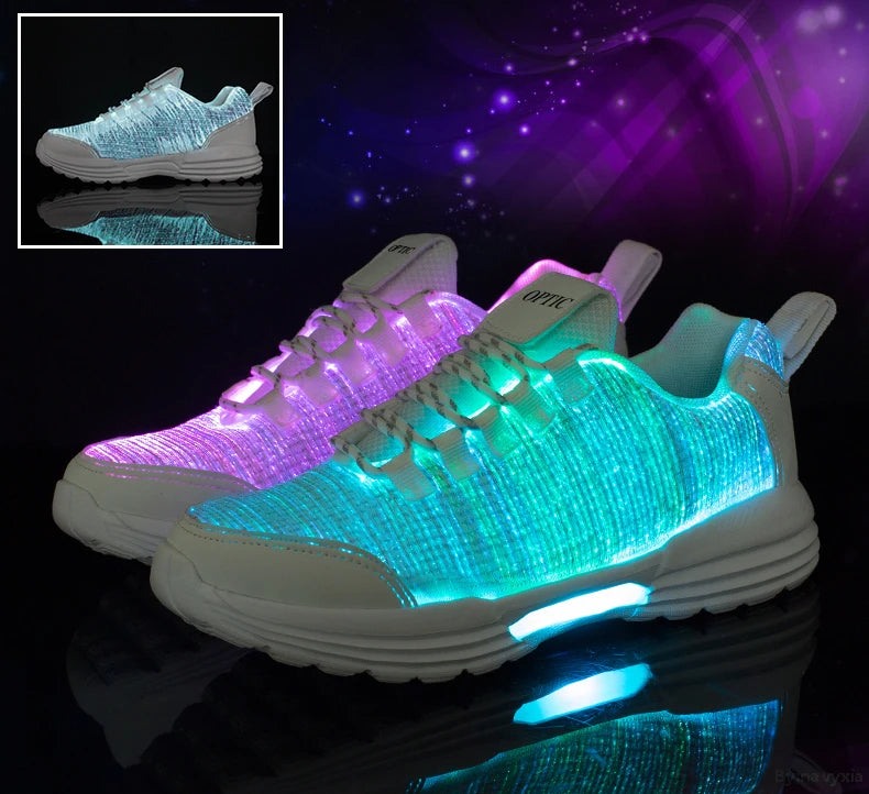 Scarpe da uomo moda LED sneakers illuminate ricarica USB fibra ottica tessuto suola elastica scarpe casual lampeggianti luminose luminose