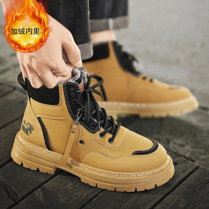 Stivali da uomo invernali Scarpe da esterno in cotone caldo peluche Nero Taglia 48 Scarpe da uomo resistenti al freddo con lacci impermeabili antiscivolo