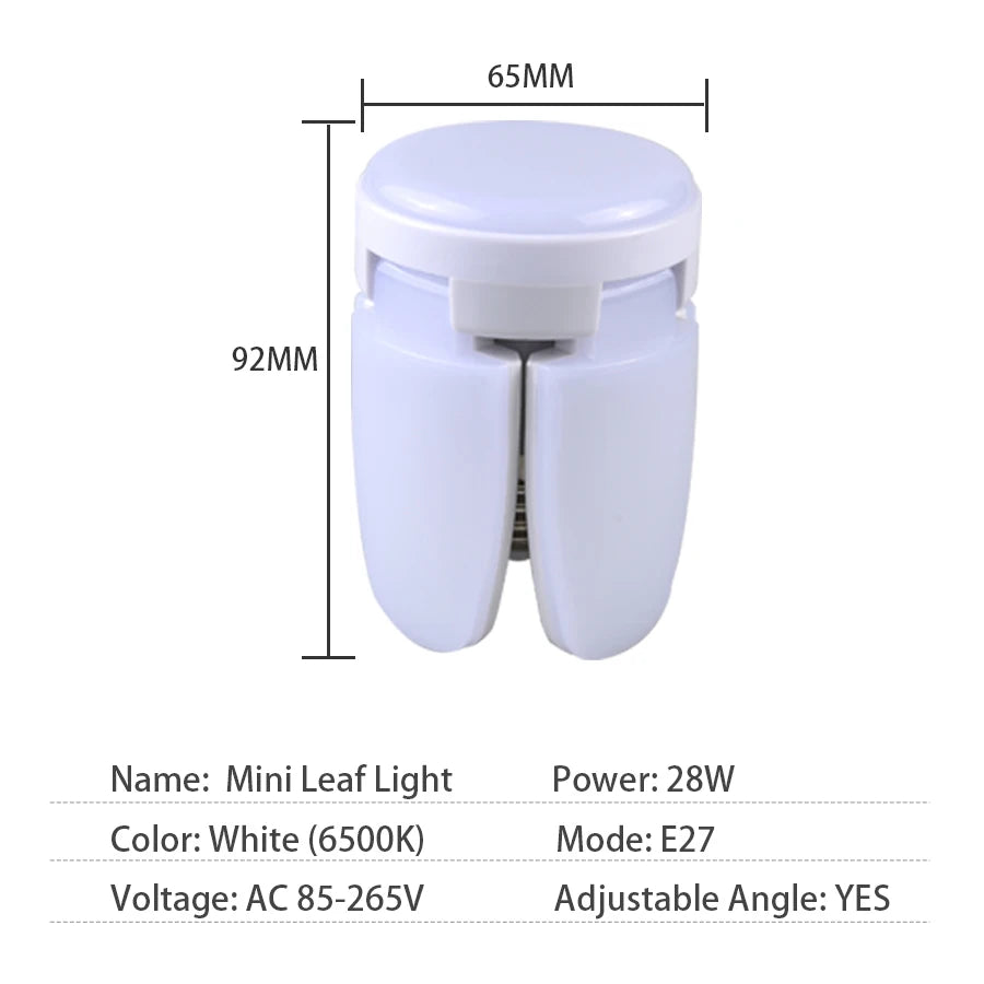 Lampadina LED pieghevole da 28 W E27, lampada a LED con ventola, CA 220 V 110 V, faretto per illuminazione di casa, soffitto, stanza, garage