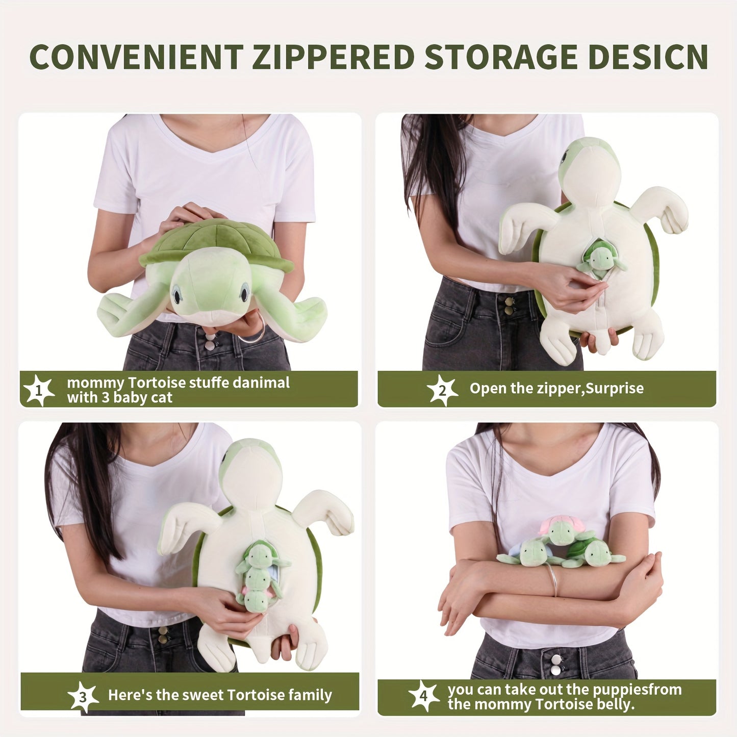 16Inch Turtle Stuffed Animals for Boys Girls Ages 3-8 - Mommy Turtle with 3 Baby Turtles- Magical Turtle Pillow Plushie Toys - Enchanting Cuddly Companions for Imaginative Play, Kids, Boys Birthday