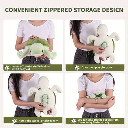 16Inch Turtle Stuffed Animals for Boys Girls Ages 3-8 - Mommy Turtle with 3 Baby Turtles- Magical Turtle Pillow Plushie Toys - Enchanting Cuddly Companions for Imaginative Play, Kids, Boys Birthday