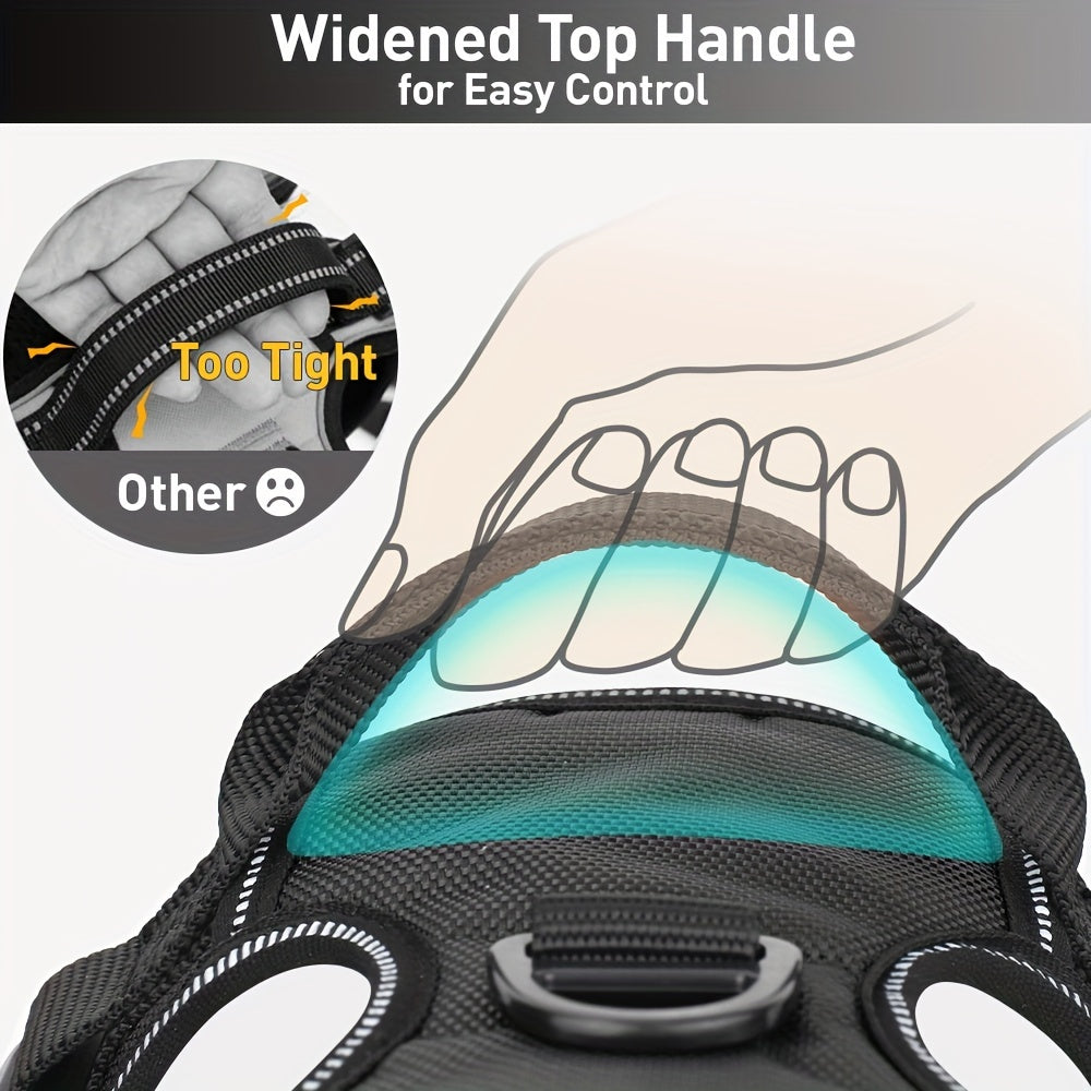 Dog Harness, Reflective No Choke Pet Vest With Front And Back 2 Leash Clips, Soft Padded Dog Harnesses With Easy Control Handle For Training And Walking