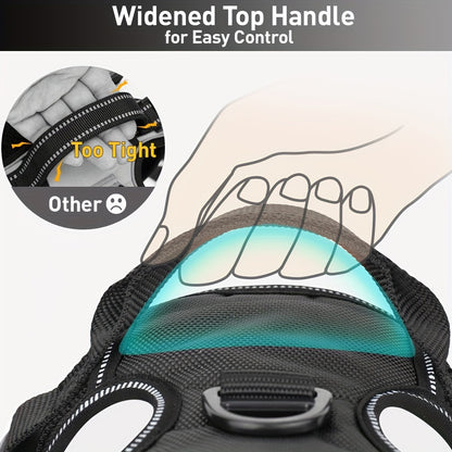 Dog Harness, Reflective No Choke Pet Vest With Front And Back 2 Leash Clips, Soft Padded Dog Harnesses With Easy Control Handle For Training And Walking