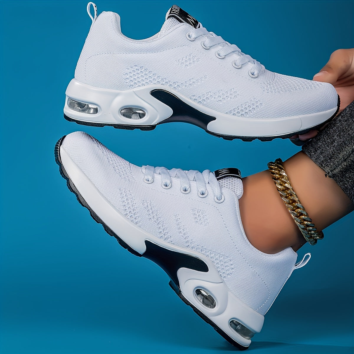 Scarpe da ginnastica con cuscino d'aria da donna, scarpe da corsa ammortizzanti in tessuto volante, comode scarpe sportive da esterno con lacci