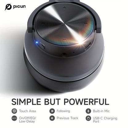 Cuffie wireless Picun B8, 120 ore di autonomia, 3EQ e modalità gioco, chiamate in vivavoce, cuffie pieghevoli sovraurali per viaggi, casa, ufficio, cellulare, PC