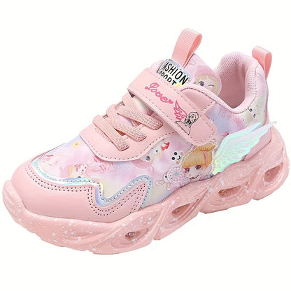 Sneakers luminose per bambini: cinturini magici da principessa, luce notturna, design a cartoni animati, basse, materiale PU, adatte a bambine e bambini da 0 a 14 anni