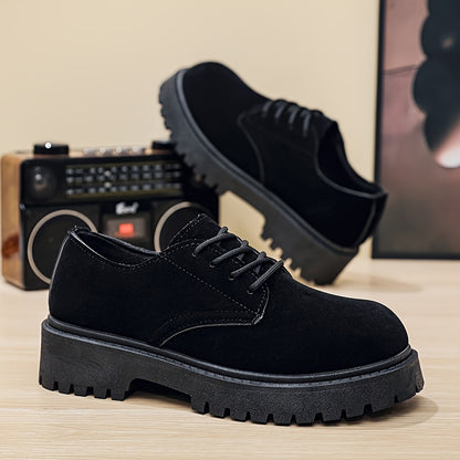 Men's Casual Retro Workwear Derby Shoes - Thick Sole Height Increase, Breathable Upper, Lace-Up Round Toe Design for Spring/Fall, Tan Rubber Outsole & EVA Cushioning, Fall Comfort Footwear, Minimalist Style, Durable Footwear,