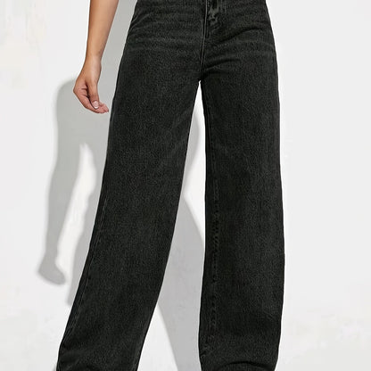 Plain Loose Fit Baggy Jeans, Slant Pockets Non-Stretch Casual Wide Legs Jeans, Women's Denim Jeans & Clothing