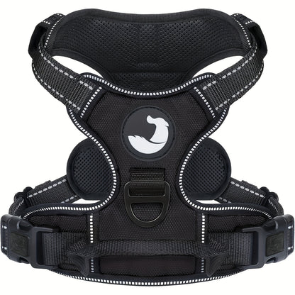 Dog Harness, Reflective No Choke Pet Vest With Front And Back 2 Leash Clips, Soft Padded Dog Harnesses With Easy Control Handle For Training And Walking