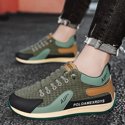 Men's Trendy Woven Knit Breathable Sneakers, Comfy Non Slip Lace Up Casual Shoes for Men's Outdoor Activities