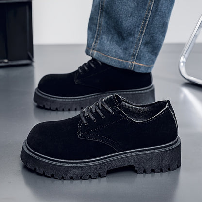 Men's Casual Retro Workwear Derby Shoes - Thick Sole Height Increase, Breathable Upper, Lace-Up Round Toe Design for Spring/Fall, Tan Rubber Outsole & EVA Cushioning, Fall Comfort Footwear, Minimalist Style, Durable Footwear,