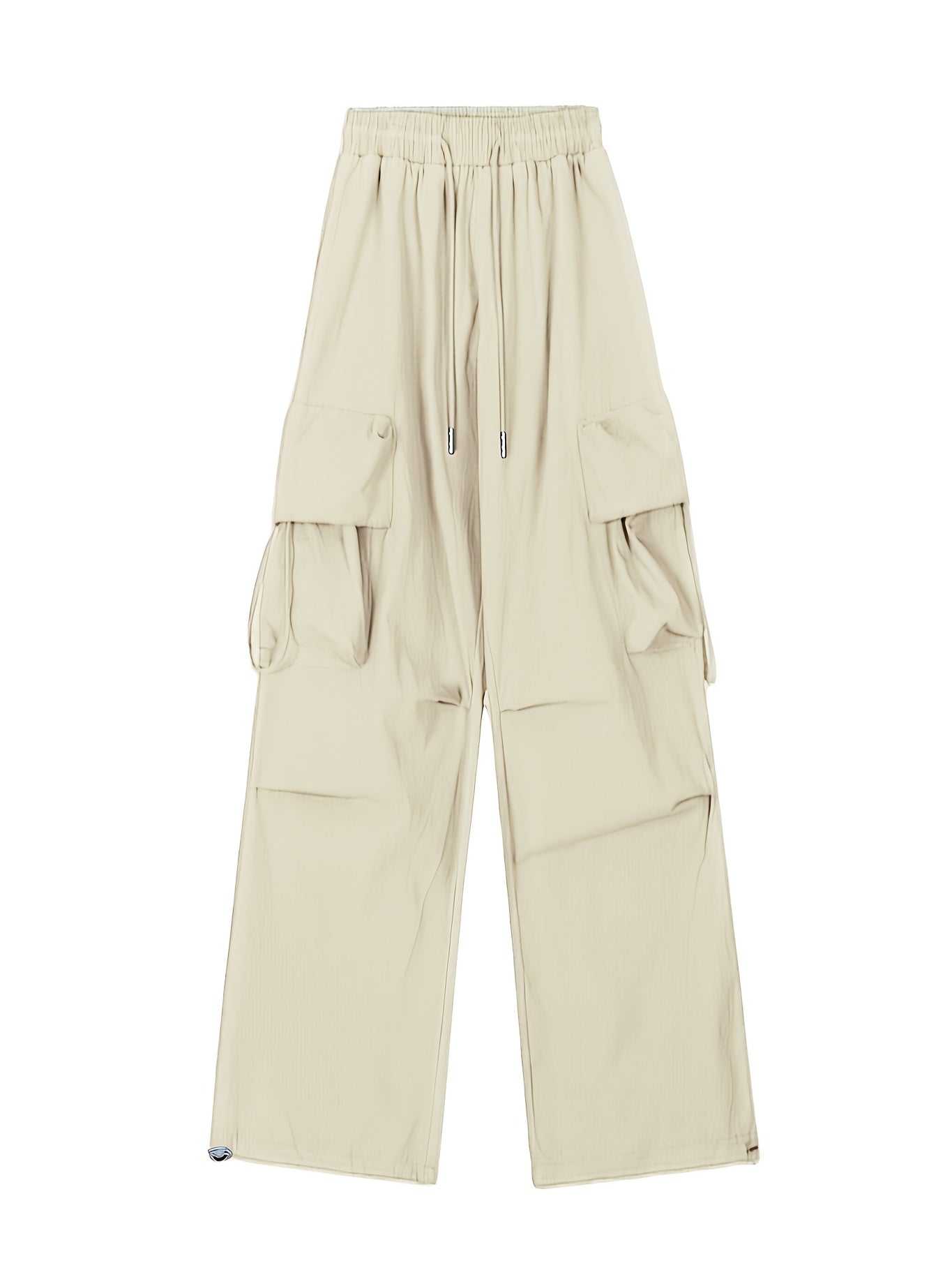 1pc Y2K Style Women's Cargo Pants, 100% Polyester Solid Color Loose Fit with Side Pockets and Drawstring Waist, Glossy Woven Fabric, Unlined - Spring/Summer/Fall Collection