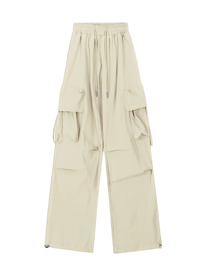 1pc Y2K Style Women's Cargo Pants, 100% Polyester Solid Color Loose Fit with Side Pockets and Drawstring Waist, Glossy Woven Fabric, Unlined - Spring/Summer/Fall Collection