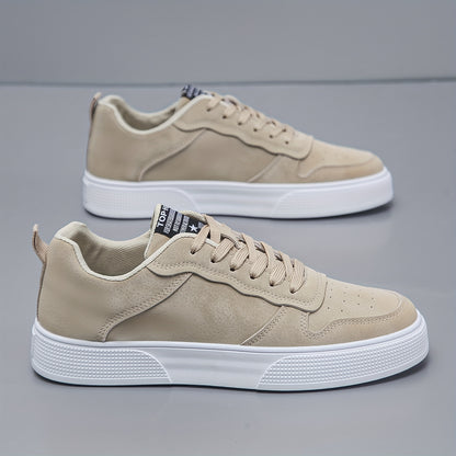 [Comfort quotidiano] Sneakers casual da uomo con lacci - Scarpe da skate basse verde oliva con suola bianca, fodera in tessuto traspirante e suola esterna in PVC resistente per un comfort che dura tutto il giorno