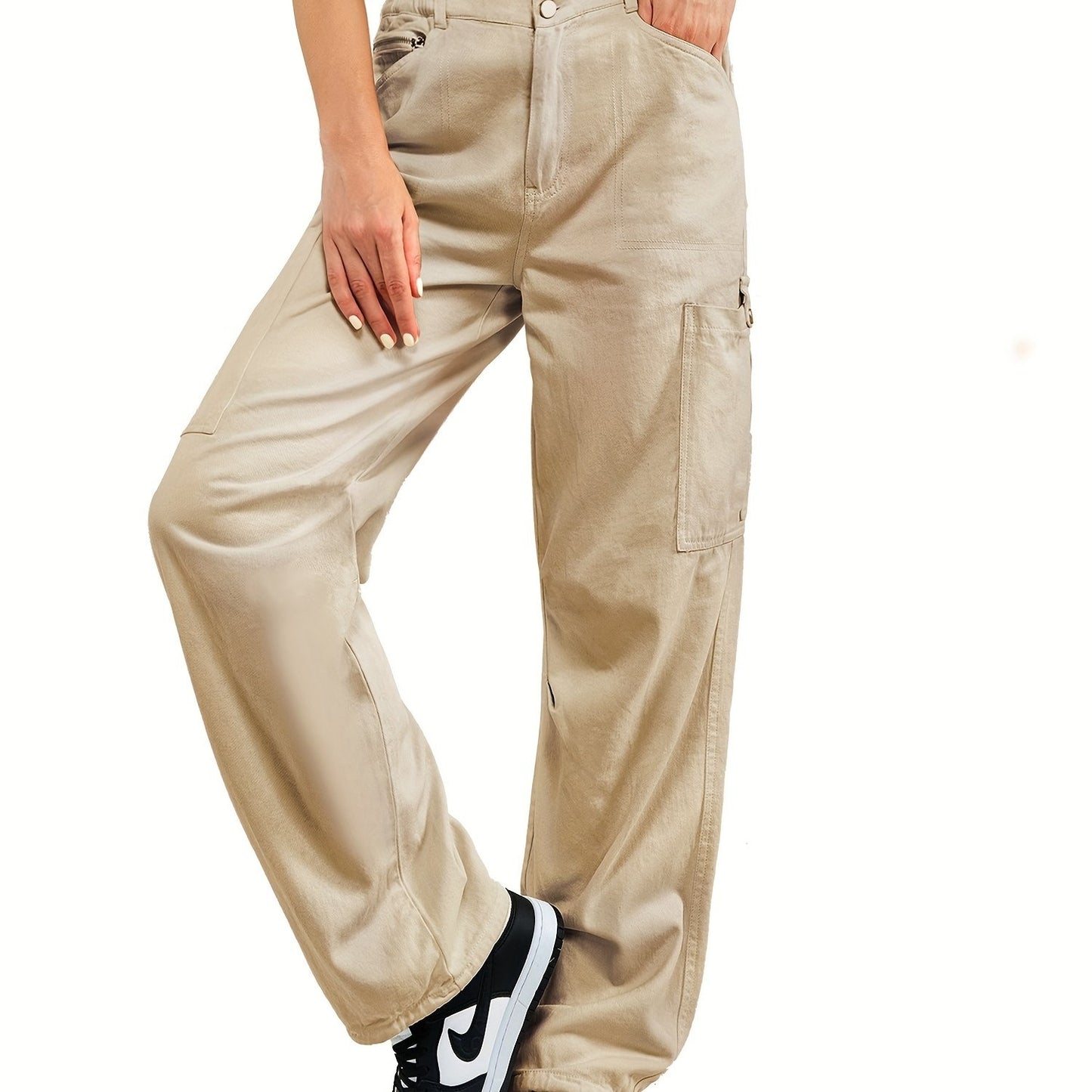 Pantaloni cargo con tasche a patta e tasche oblique, pantaloni larghi a vita alta con bottoni Y2K per primavera ed estate, abbigliamento da donna