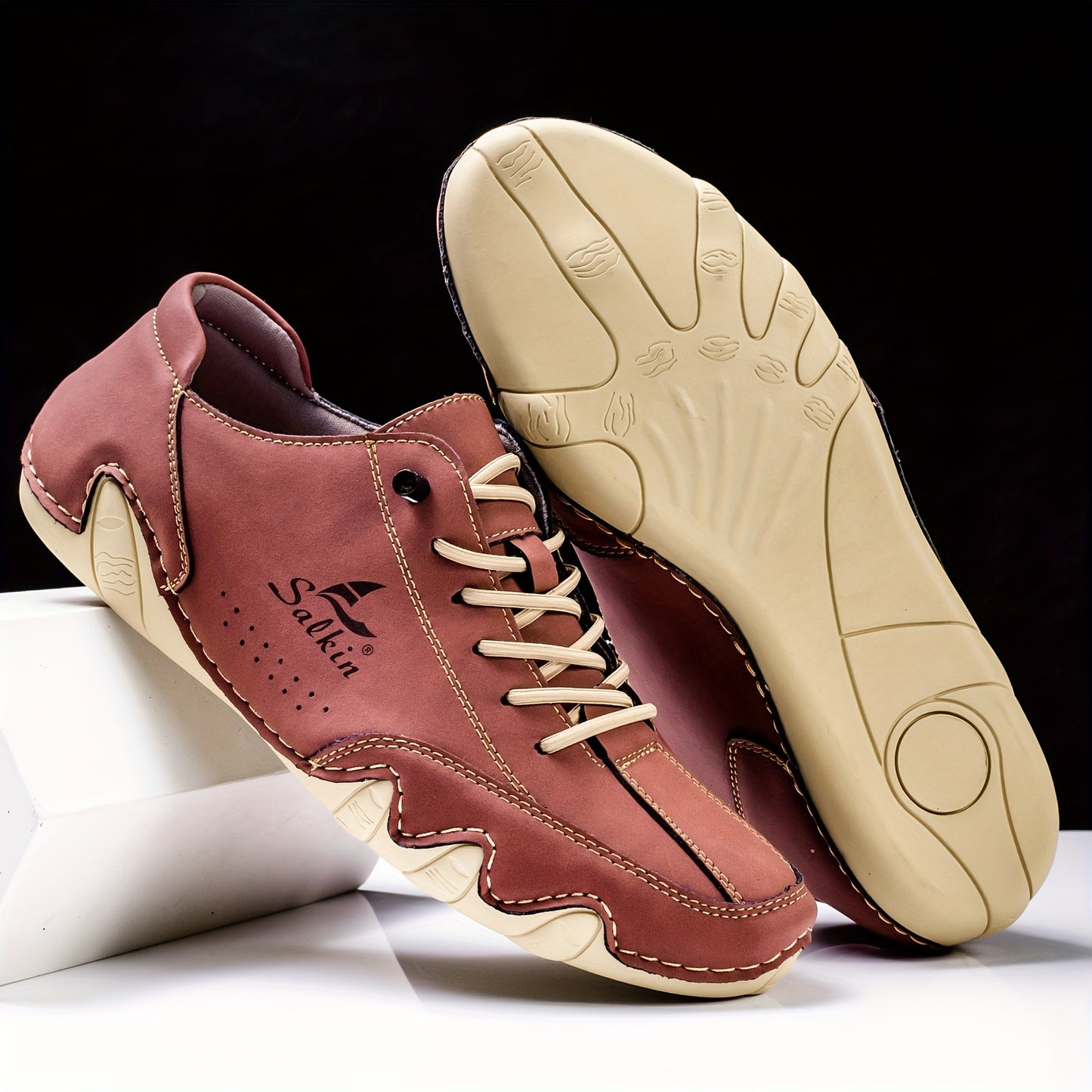 New Retro Style Stitching Casual Sneakers, Breathable Wear-resistant Non Slip Lace Up Shoes For Men's Outdoor Activities