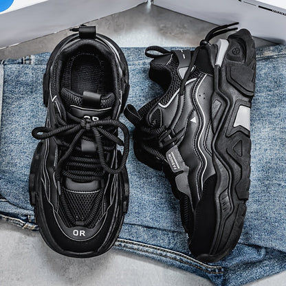 Men'S Cross-Training Shoes - Gym, Running, Casual Sneakers - Breathable Athletic Footwear with Cushioned Rubber Sole - All-Season Workout Shoes - Lace-Up Closure - Black - for Men, Gym Shoes, Sleek Sporty Design, Fabric Lined