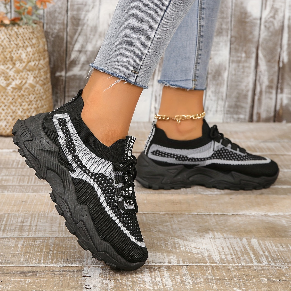 Sneakers da donna con plateau in rete traspirante, scarpe casual con lacci per esterni, comode scarpe sportive basse taglie forti