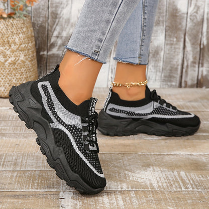 Sneakers da donna con plateau in rete traspirante, scarpe casual con lacci per esterni, comode scarpe sportive basse taglie forti