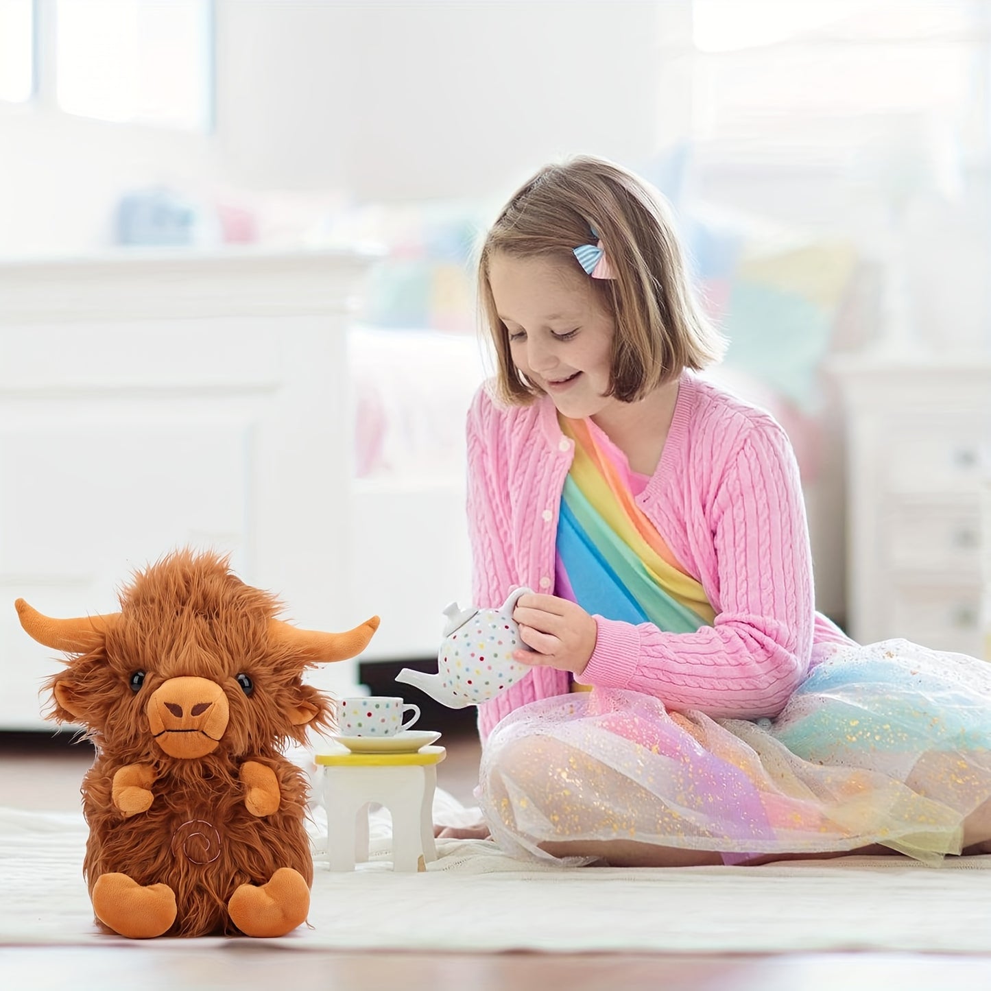 Highland Cow Musical Plushie: Glowing LED Nightlight, Sings Lullabies, Suitable for 3-6 Year Olds