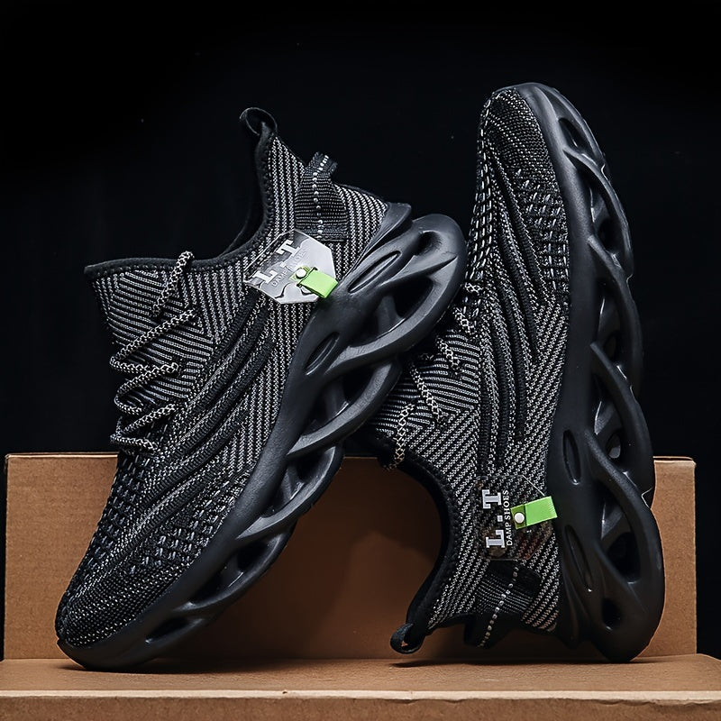 Scarpe da corsa traspiranti in maglia da uomo con assorbimento degli urti, comode sneakers con lacci e suola morbida per jogging all'aperto, primavera ed estate