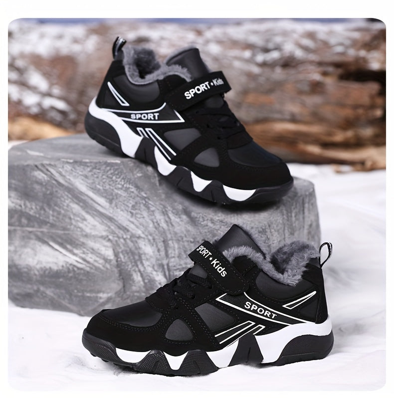 Boy's Trendy Snow Boots With Warm Plush Lining, Comfy Non Slip Casual Soft Sole Sneakers, Winter
