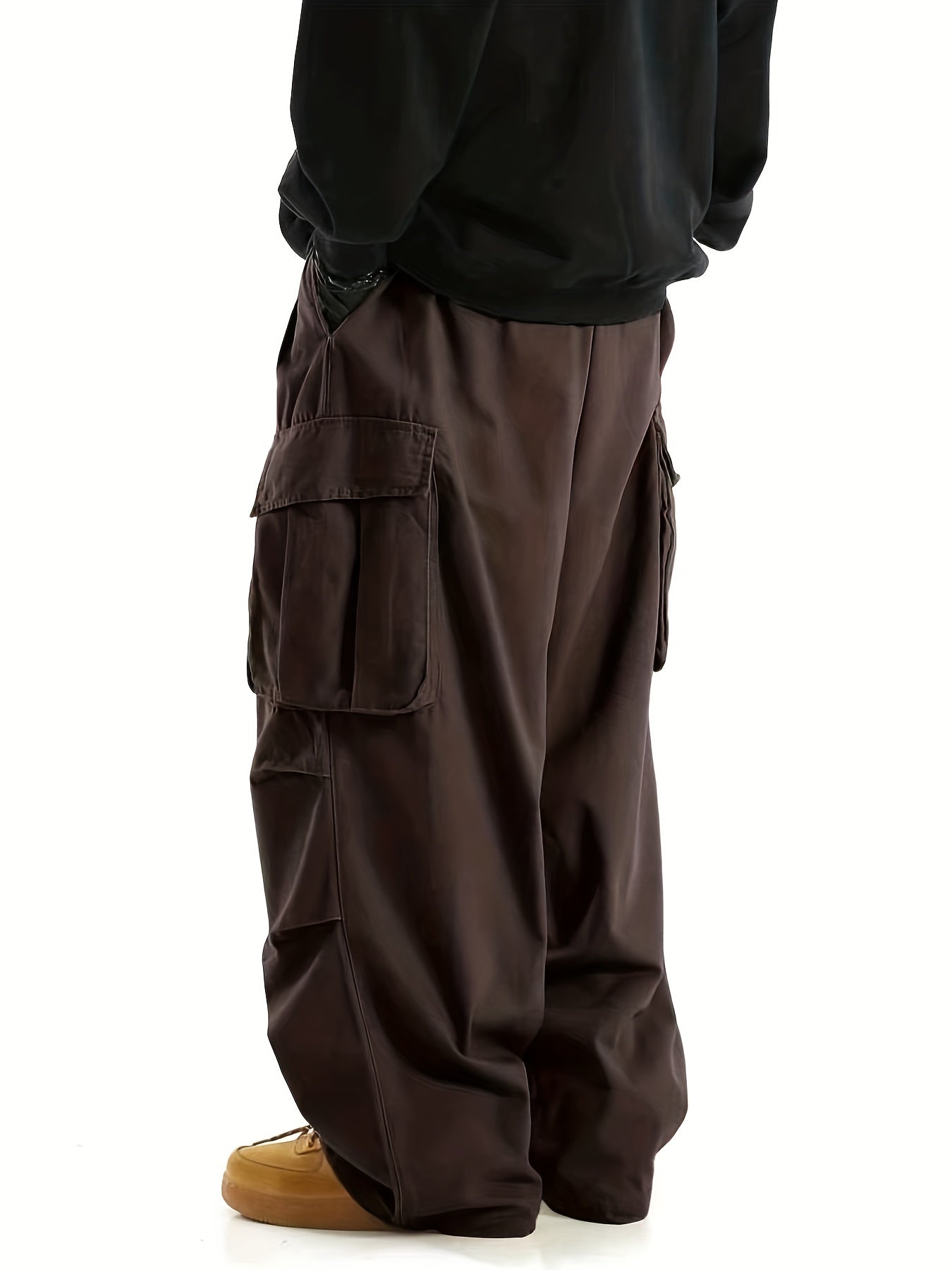 Solid Multi Flap Pockets Men's Straight Leg Cargo Pants, Loose Casual Outdoor Baggy Pants, Men's Work Pants Streetwear