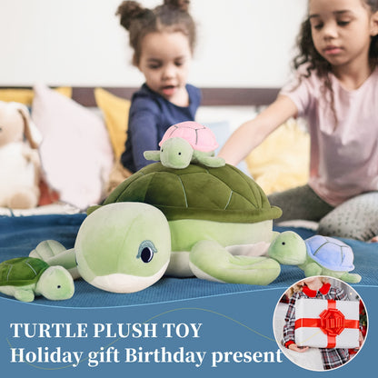 16Inch Turtle Stuffed Animals for Boys Girls Ages 3-8 - Mommy Turtle with 3 Baby Turtles- Magical Turtle Pillow Plushie Toys - Enchanting Cuddly Companions for Imaginative Play, Kids, Boys Birthday
