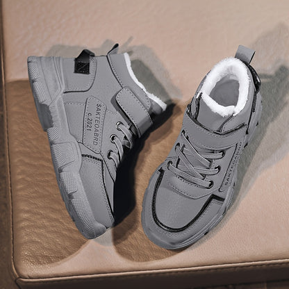 Stivali da neve per ragazzi, stivali invernali casual con stampa di lettere e applicazioni magiche, termici e antiscivolo