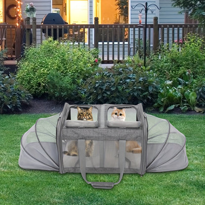 Expandable Cat Carrier Bag, 17.3x20.9x13 inches, Contemporary Style, Deep Gray, Portable Pet Travel Cage with Mesh Windows & Shoulder Strap