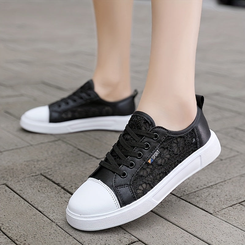 Women's Glitter Golden Lace-Up Low-Top Sneakers with Breathable Cut-Out Design & Thick Cushioned MD Sole - Synthetic Cover & Fabric Casual Shoes for All-Season Comfort, Sporty Streetwear, Airflow Enhancing Cutouts