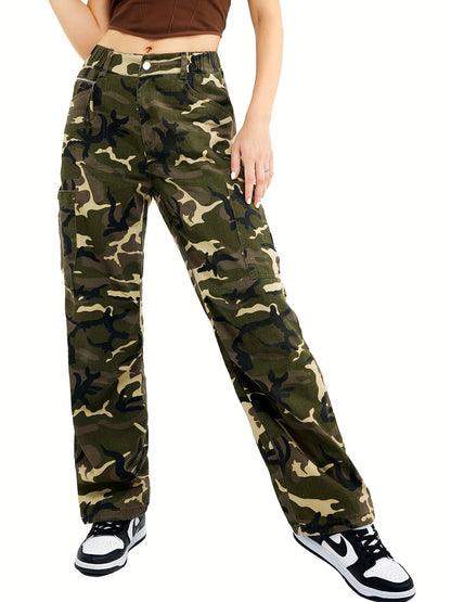 Pantaloni cargo con tasche a patta e tasche oblique, pantaloni larghi a vita alta con bottoni Y2K per primavera ed estate, abbigliamento da donna