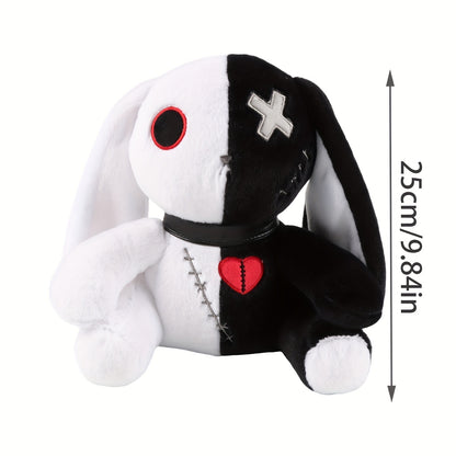 25cm/9.84in Creepy Gothic Bunny Plush, Spooky Bunny Stuffed Animal Cute Horror Dreadful Bunny Doll, Crazy Rabbit Plushie Toys For Halloween Easter Christmas Birthday Gift
