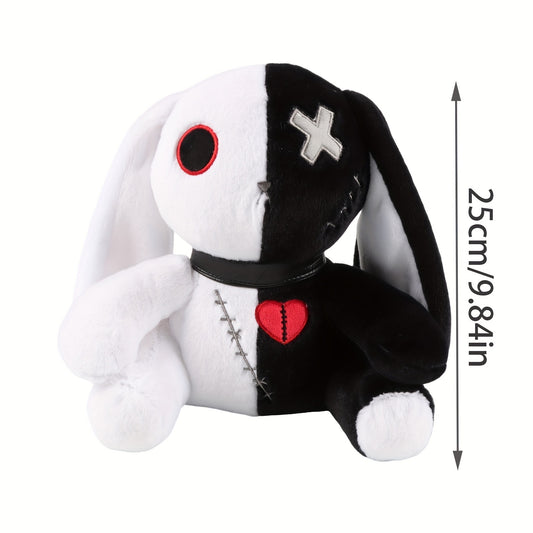 25cm/9.84in Creepy Gothic Bunny Plush, Spooky Bunny Stuffed Animal Cute Horror Dreadful Bunny Doll, Crazy Rabbit Plushie Toys For Halloween Easter Christmas Birthday Gift