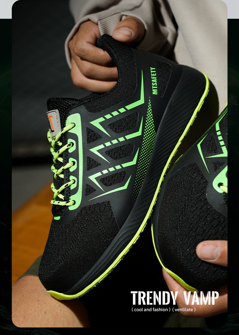 Scarpe antinfortunistiche da lavoro antiscivolo antiforatura con punta in acciaio da uomo, scarpe da ginnastica traspiranti in maglia intrecciata per edilizia industriale