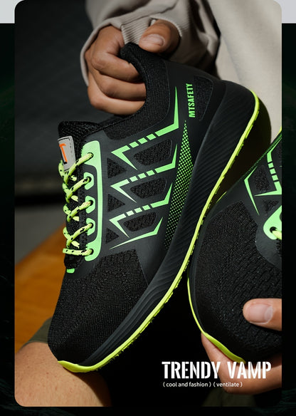 Scarpe antinfortunistiche da lavoro antiscivolo antiforatura con punta in acciaio da uomo, scarpe da ginnastica traspiranti in maglia intrecciata per edilizia industriale