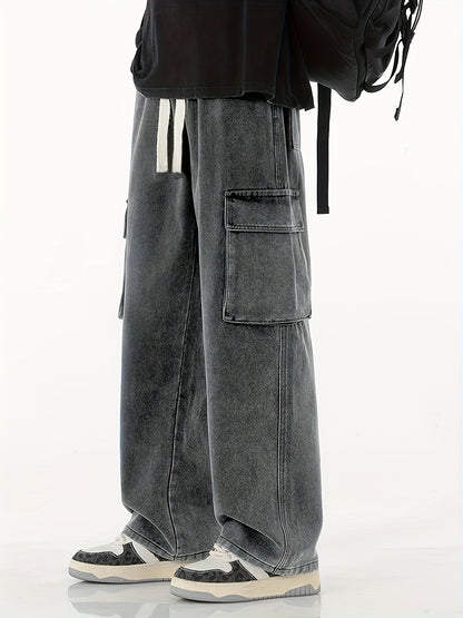 Men'S Hip-Hop Baggy Jeans, Loose Street-Style Pants That Drag on The Ground, Trendy Multi-Pocket Workwear Jeans Suitable for All Seasons.